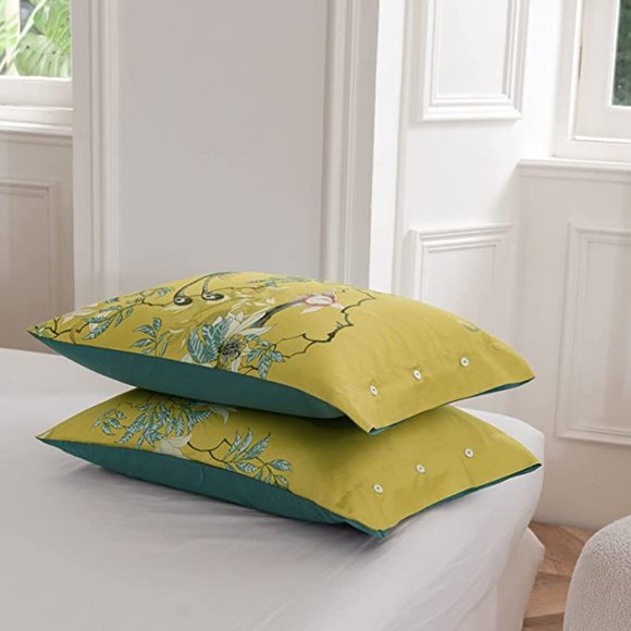 Reversible Duvet Cover Set Yellow Teal Blue Vintage Style Pattern NWT - Picture 5 of 7